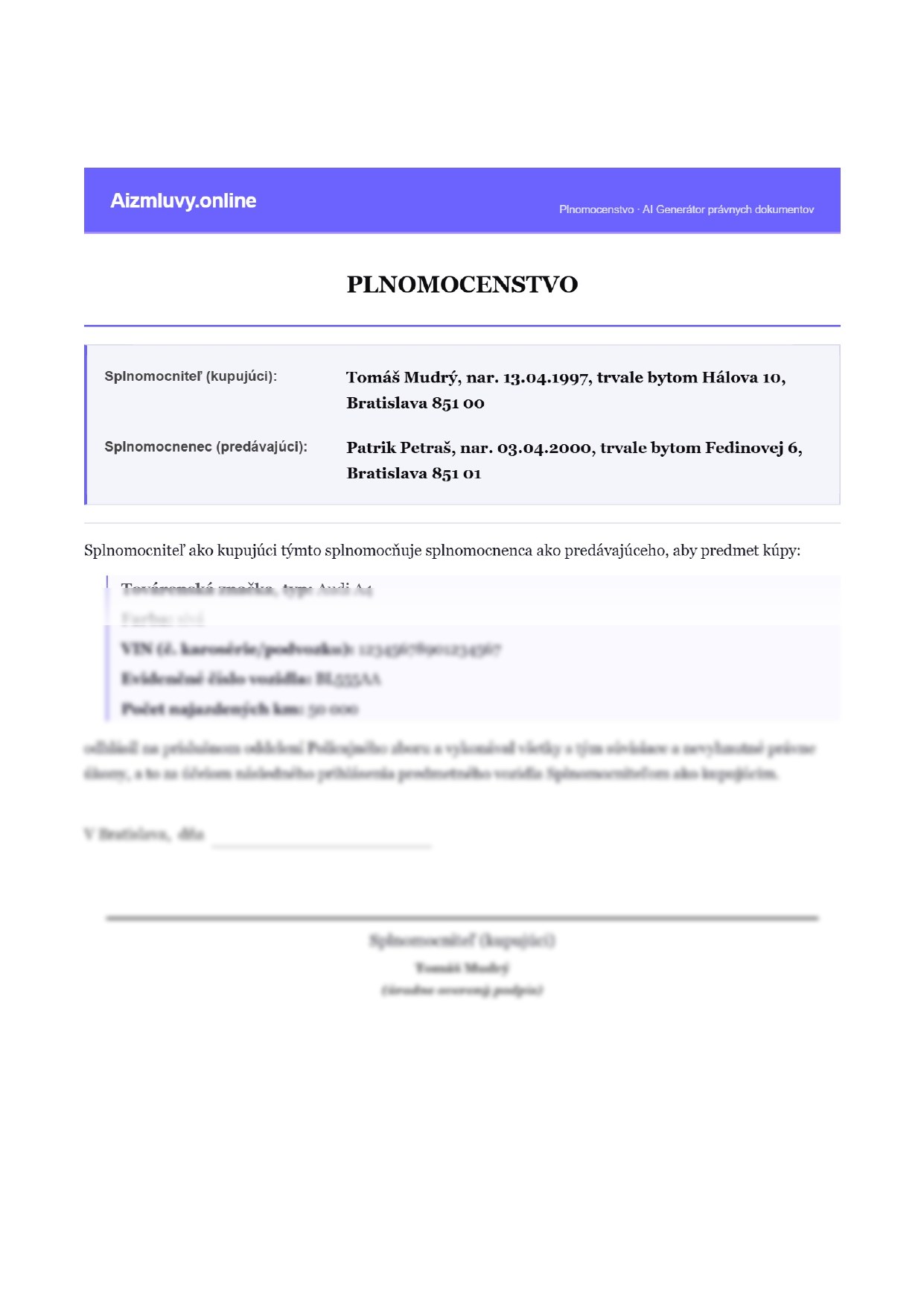 Plnomocenstvo – strana 1